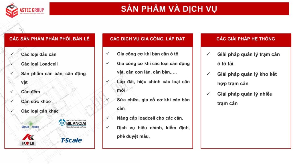 Các sản phẩm, dịch vụ của Astec cân điện tử